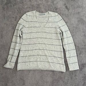 In Cashmere V-Neck Metallic Ribbed Pullover Sweater